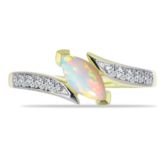 Pierścionek srebrny pozłacany z opalem etiopskim i białym topazem