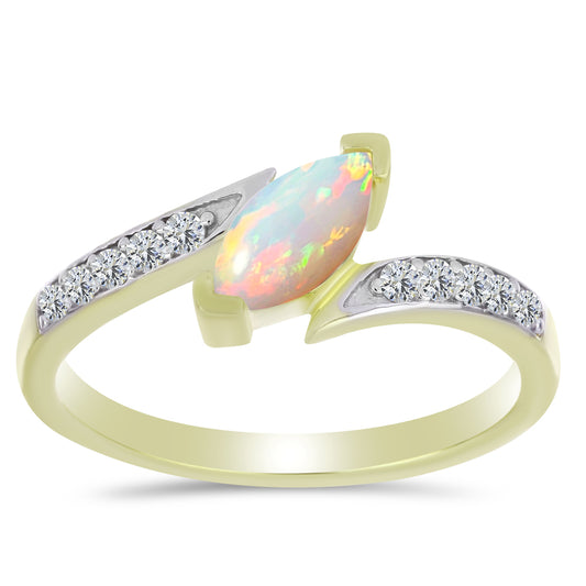 Pierścionek srebrny pozłacany z opalem etiopskim i białym topazem