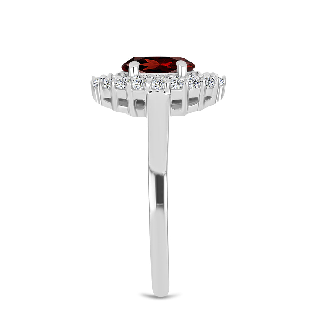 Pierścionek ze srebra próby 925 z granatem i białym topazem