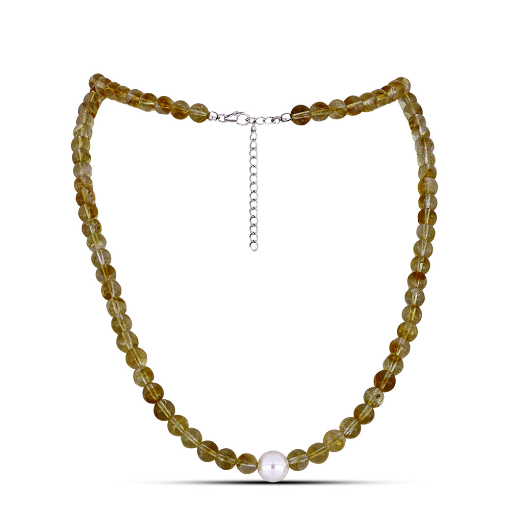 Naszyjnik ze srebra próby 925 z cytrynem uralskim i białą perłą słodkowodną