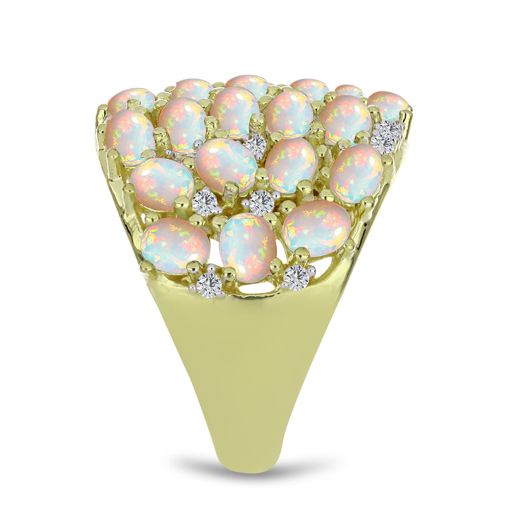 Pierścionek srebrny pozłacany z opalem etiopskim i białym topazem