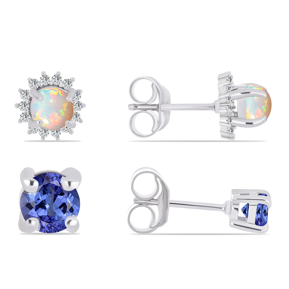 Zestaw ze srebra próbe 925 z tanzanitem i opalem etiopskim ( Kolczyki )