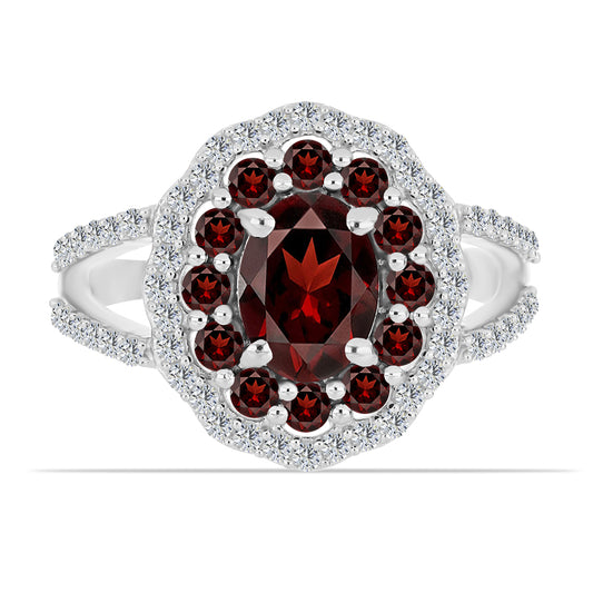 Pierścionek ze srebra próby 925 z granatem i białym topazem