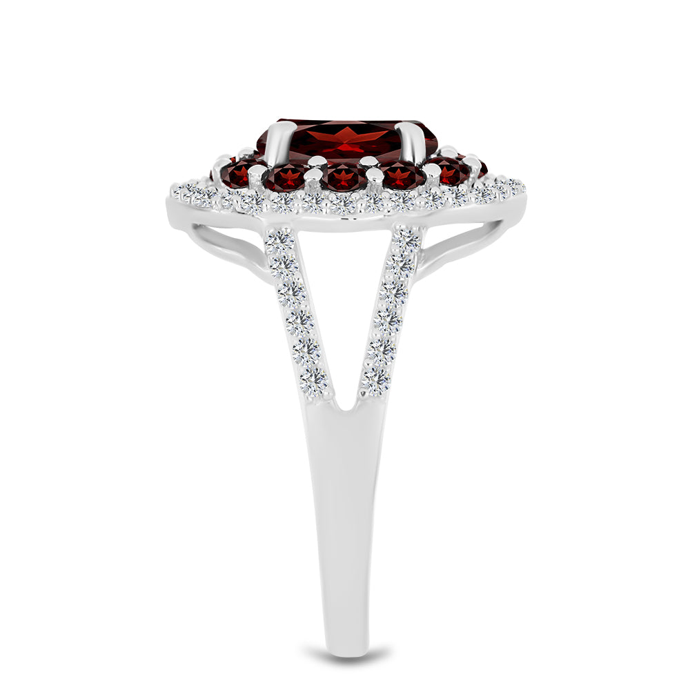 Pierścionek ze srebra próby 925 z granatem i białym topazem