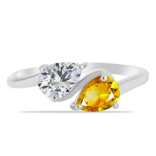 Pierścionek ze srebra próby 925 z cytrynem uralskim i białym topazem