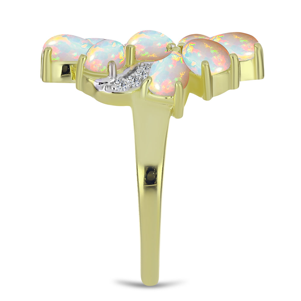 Pierścionek srebrny pozłacany z opalem etiopskim i białym topazem