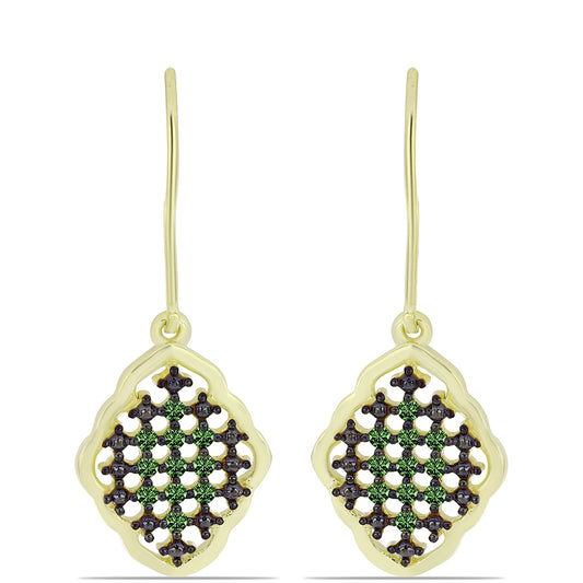 Kolczyki srebrne pozłacane z zielonym diamentem