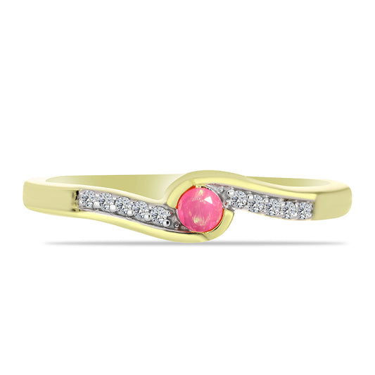 Pierścionek srebrny pozłacany z różowym etiopskim opalem i białym topazem