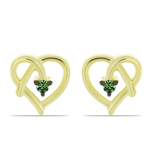 Kolczyki srebrne pozłacane z zielonym diamentem