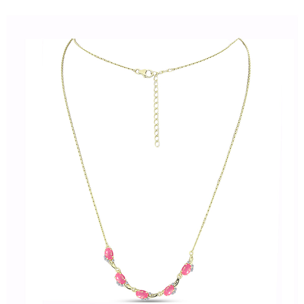 Naszyjnik srebrny pozłacany z różowym etiopskim opalem i białym topazem