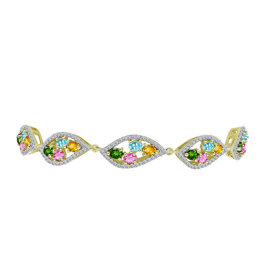 Bransoletka srebrna pozłacana z turmalinem i białym topazem