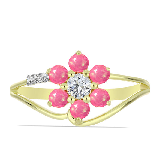 Pierścionek srebrny pozłacany z różowym etiopskim opalem i białym topazem