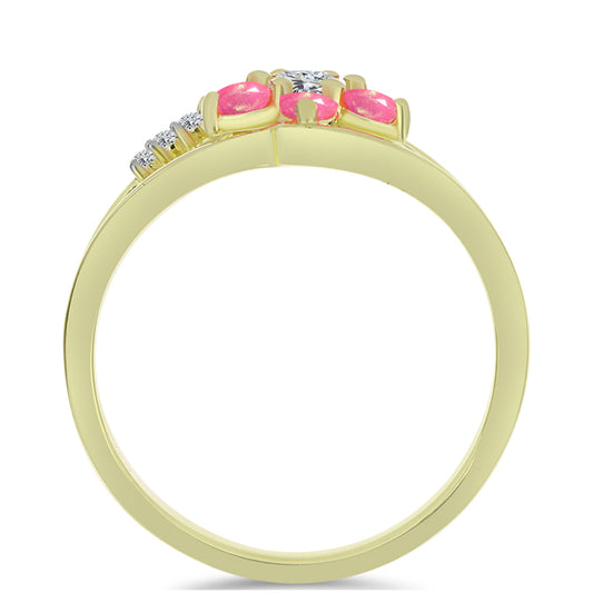 Pierścionek srebrny pozłacany z różowym etiopskim opalem i białym topazem