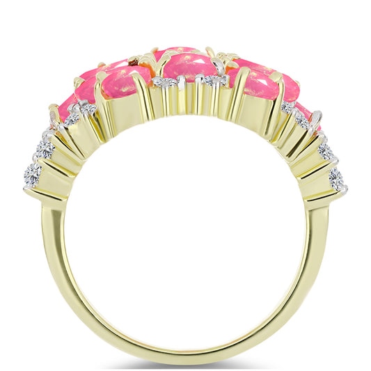 Pierścionek srebrny pozłacany z różowym etiopskim opalem i białym topazem