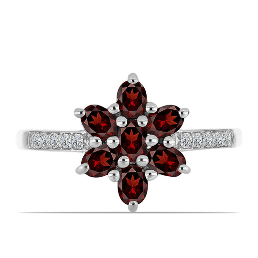 Pierścionek ze srebra próby 925 z granatem i białym topazem