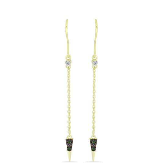 Kolczyki srebrne pozłacane z zielonym diamentem i białym diamentem