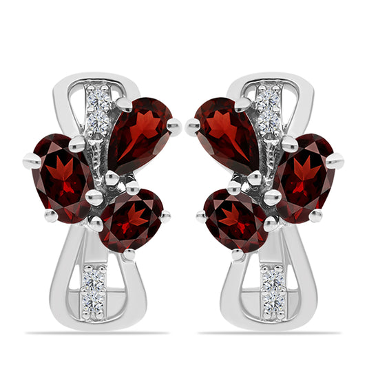 Kolczyki ze srebra próbe 925 z granatem i białym topazem