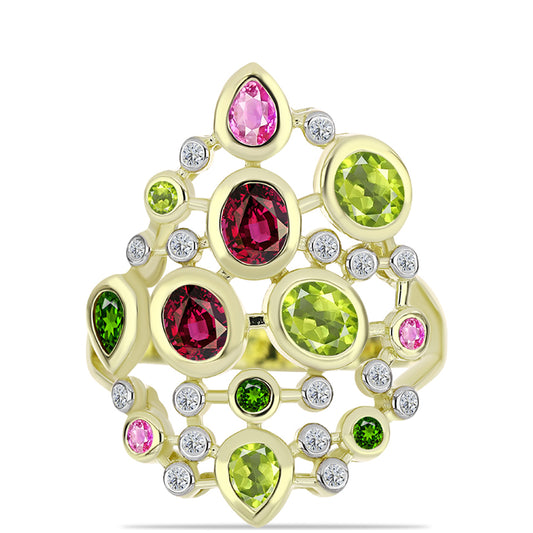 Pierścionek srebrny pozłacany z turmalinem i białym topazem