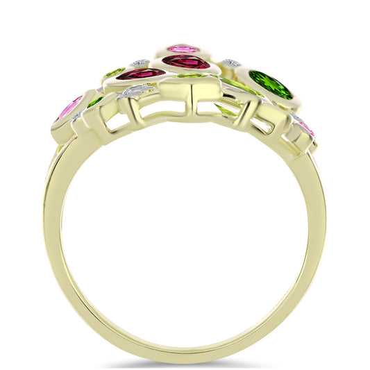 Pierścionek srebrny pozłacany z turmalinem i białym topazem