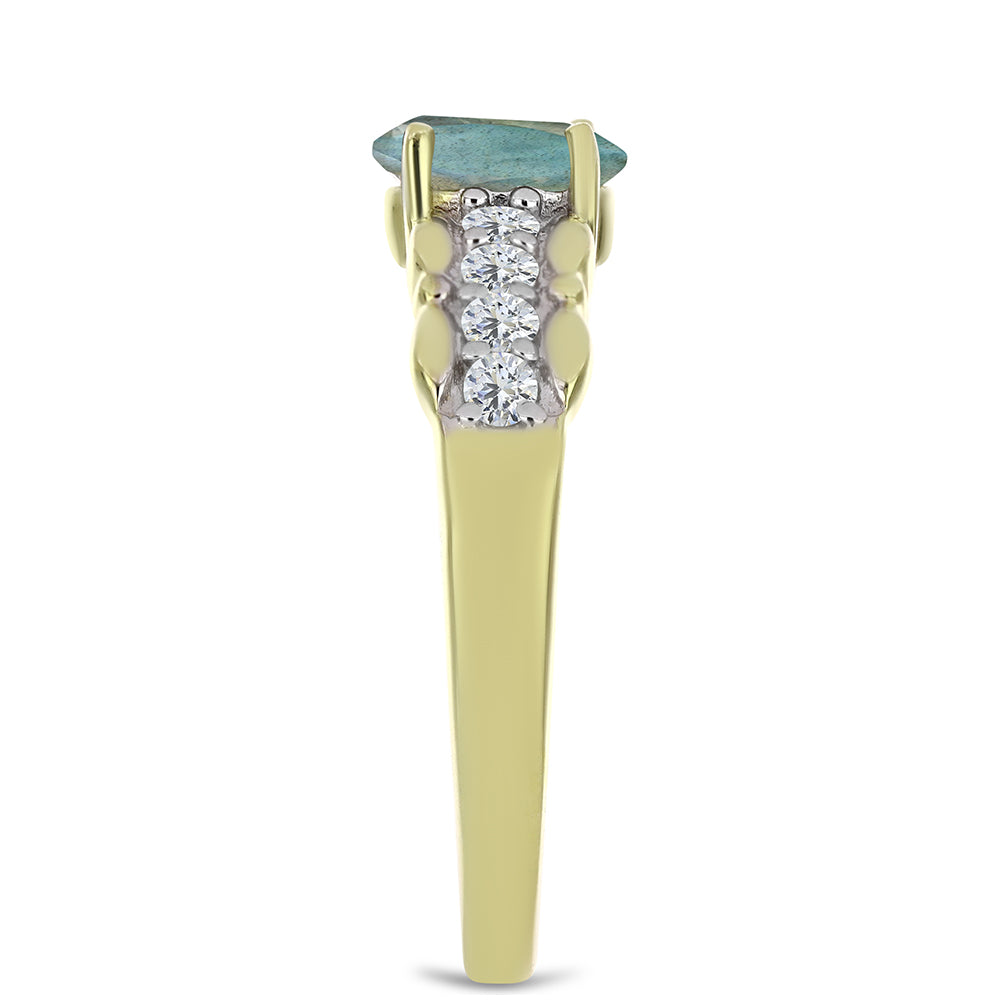 Pierścionek srebrny pozłacany z labradorytem i białym topazem