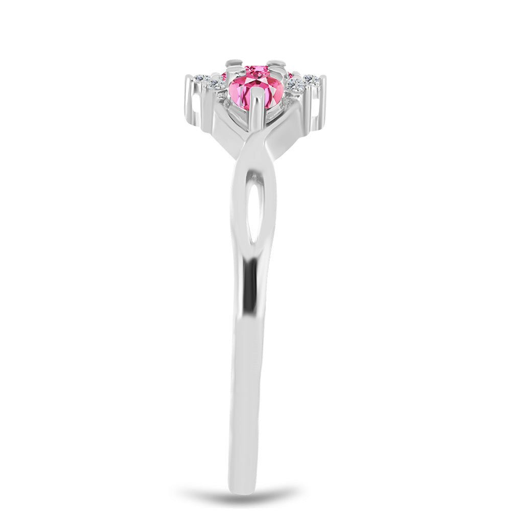 Pierścionek ze srebra próby 925 z różowym turmalinem i białym topazem
