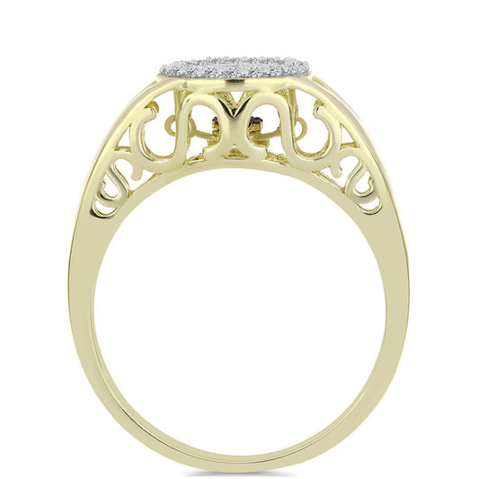 Pierścionek srebrny pozłacany z tańczącym niebieskim diamentem i białym topazem