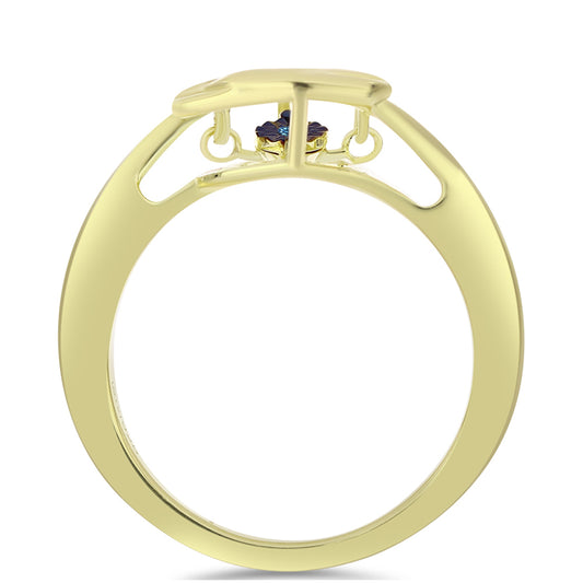 Pierścionek srebrny pozłacany z tańczącym niebieskim diamentem