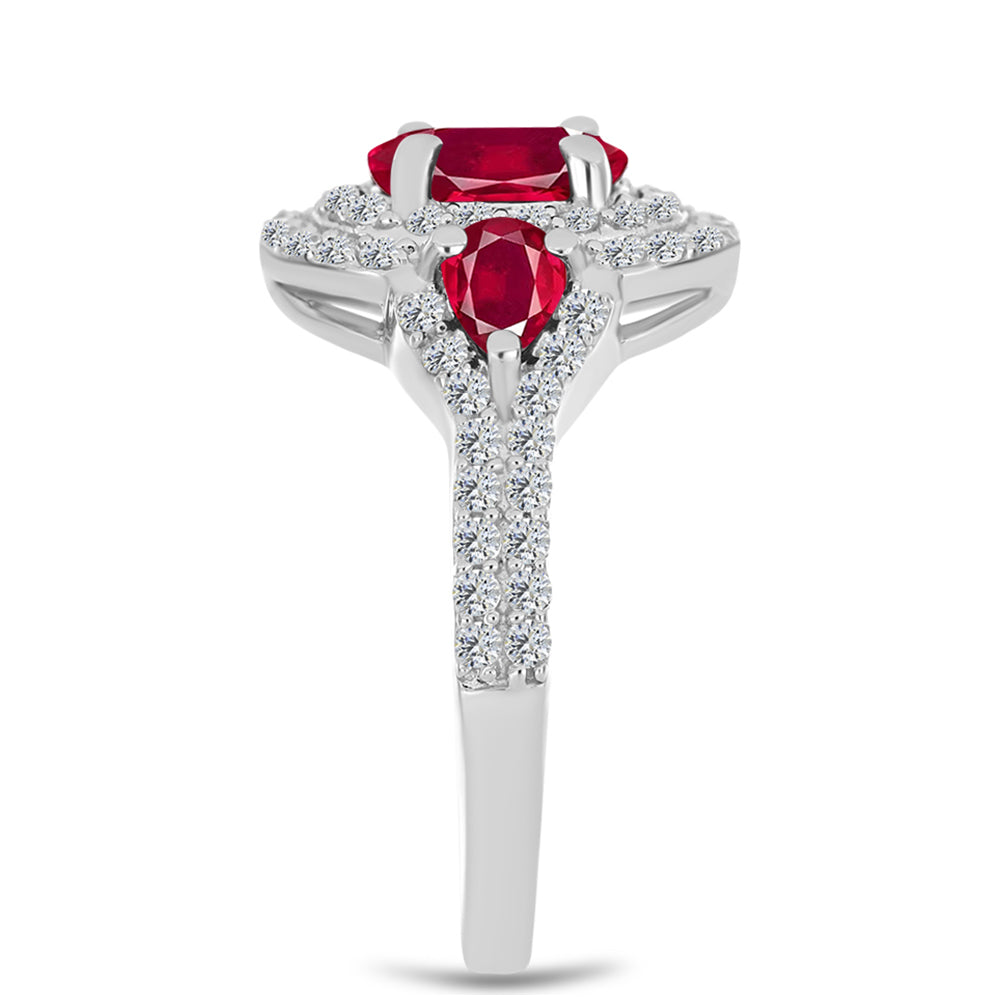 Pierścionek ze srebra próby 925 z malgaskim rubinem i białym topazem