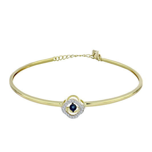 Bransoletka srebrny pozłacany z tańczącym niebieskim diamentem i białym topazem