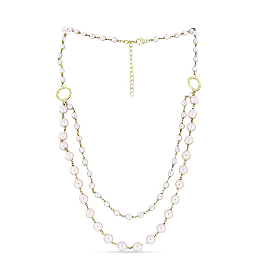 Naszyjnik srebrny pozłacany z białą perłą słodkowodną