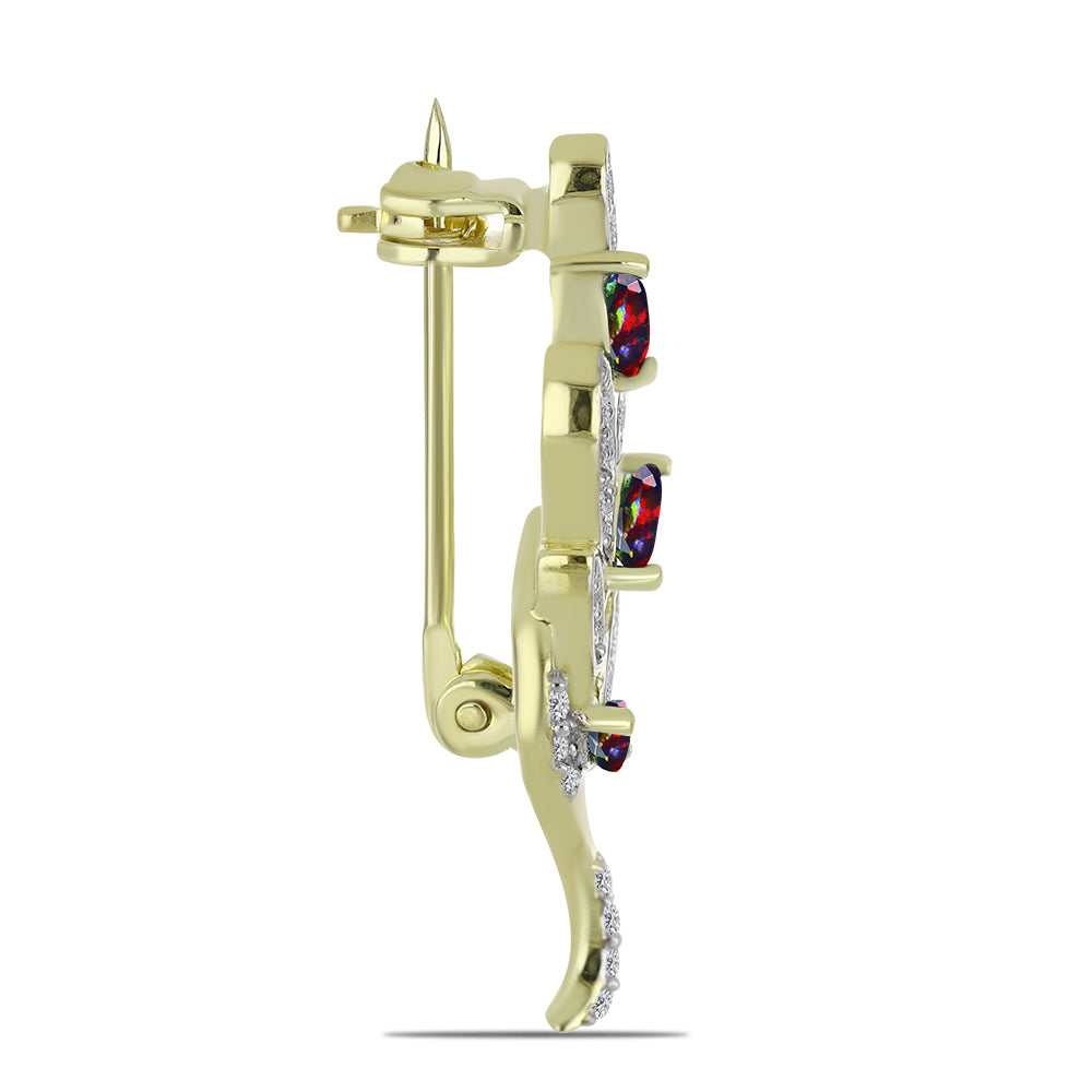 Broszka srebrny pozłacany z czarnym etiopskim opalem Lega Dembi i białym topazem