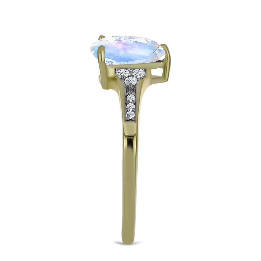 Pierścionek srebrny pozłacany z tęczowym kamieniem księżycowym i białym topazem