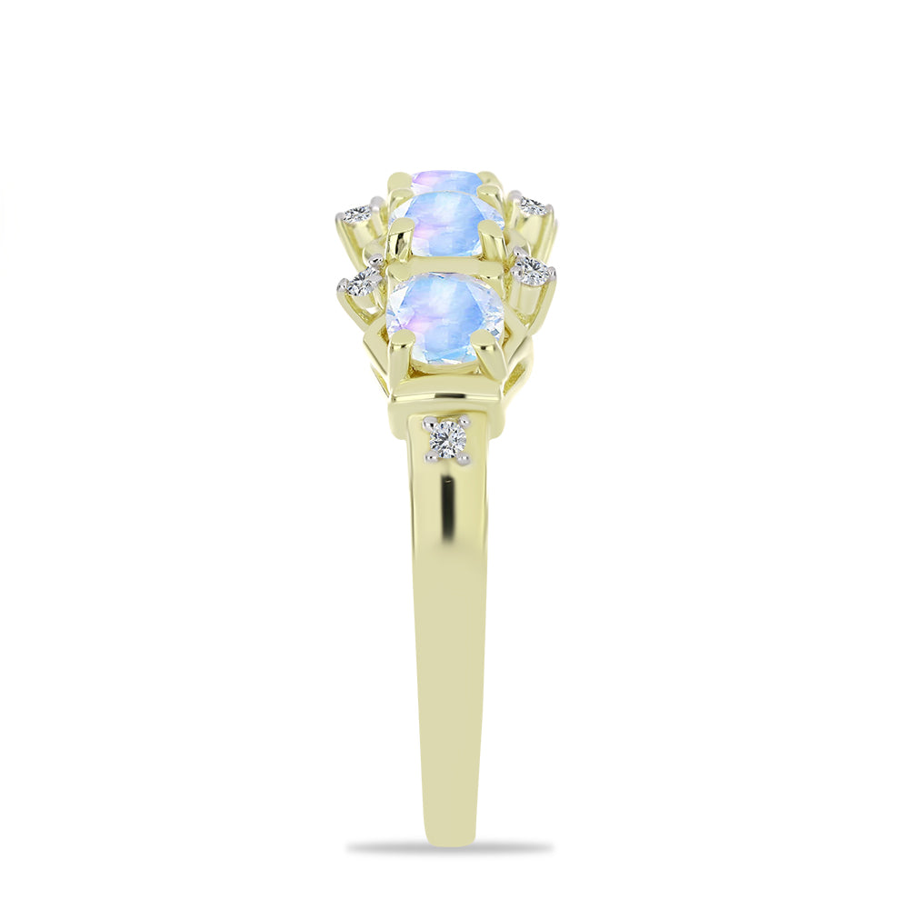 Pierścionek srebrny pozłacany z tęczowym kamieniem księżycowym i białym topazem