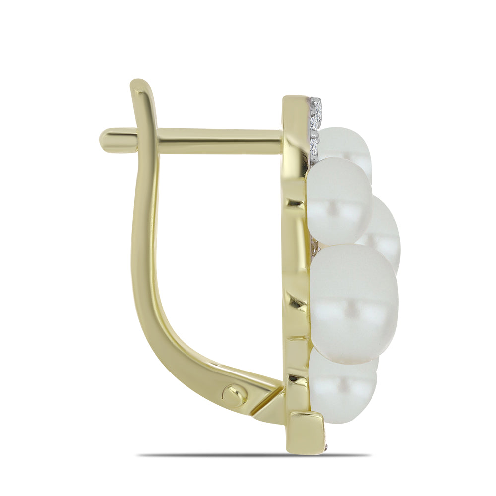 Kolczyki srebrne pozłacane z białą perłą słodkowodną i białym topazem