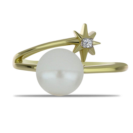 Pierścionek srebrny pozłacany z białą perłą słodkowodną i białym topazem