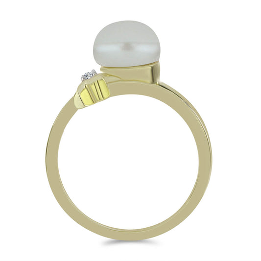 Pierścionek srebrny pozłacany z białą perłą słodkowodną i białym topazem
