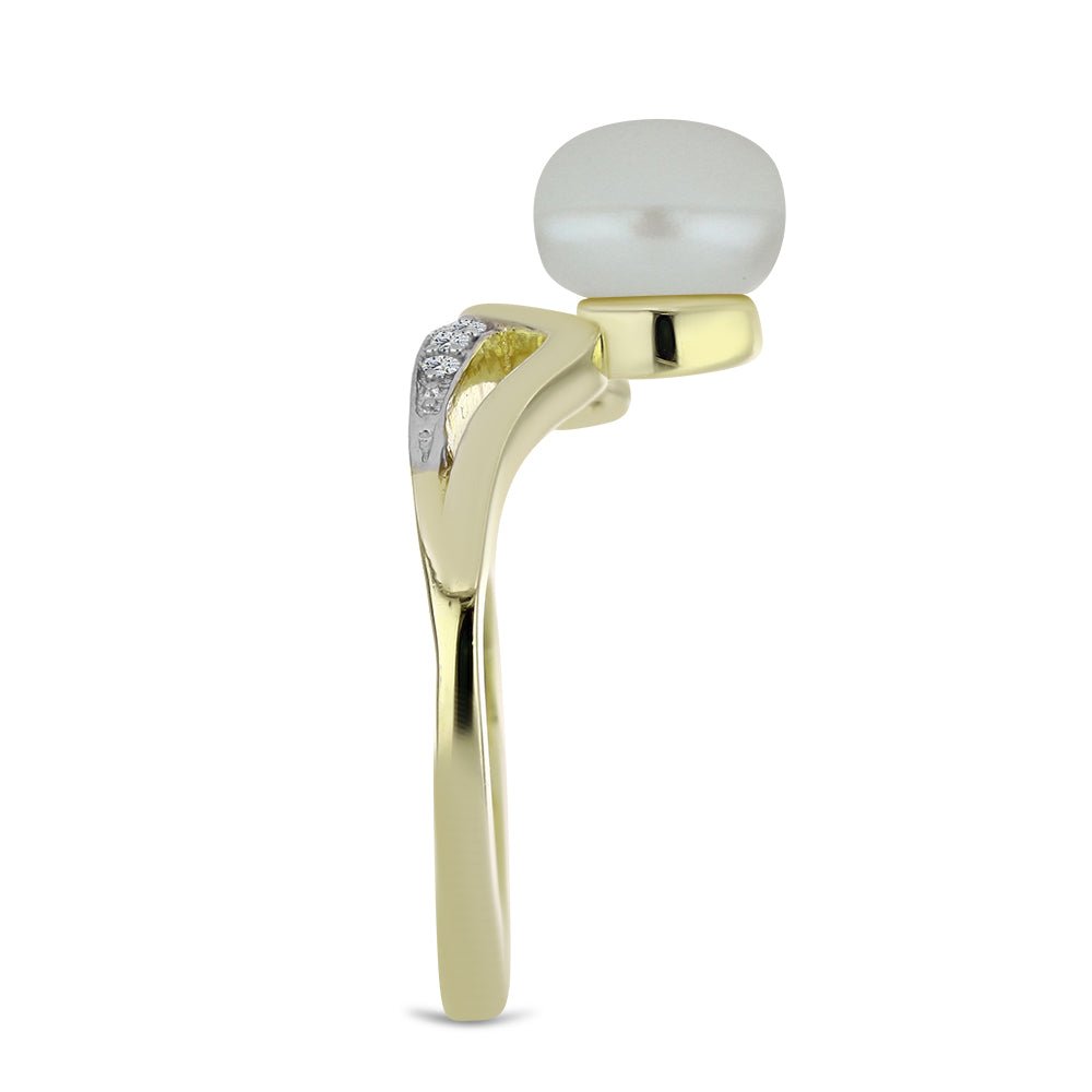 Pierścionek srebrny pozłacany z białą perłą słodkowodną i czarnym spinelem