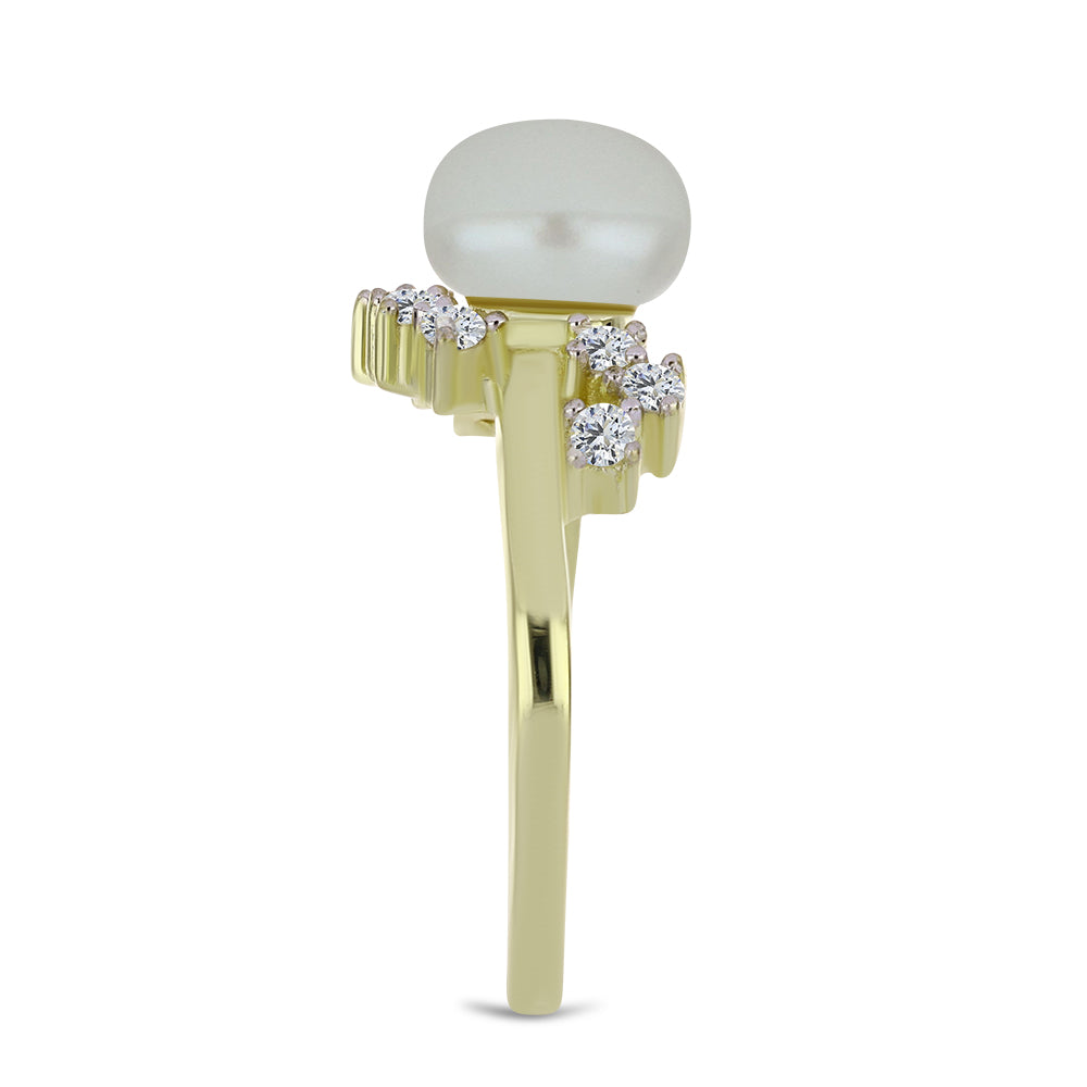 Pierścionek srebrny pozłacany z białą perłą słodkowodną i białym topazem