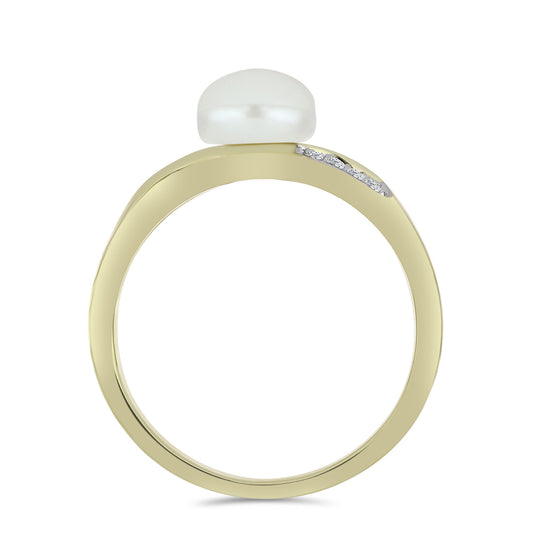 Pierścionek srebrny pozłacany z białą perłą słodkowodną i białym topazem