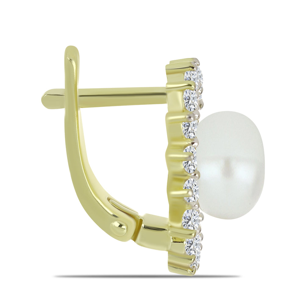 Kolczyki srebrne pozłacane z białą perłą słodkowodną i białym topazem