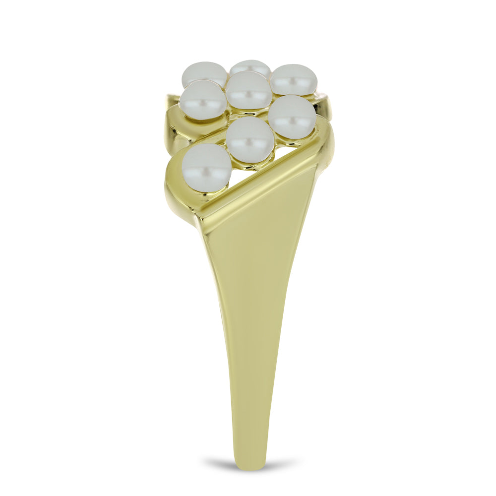 Pierścionek srebrny pozłacany z białą perłą słodkowodną