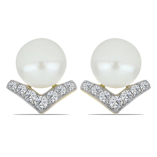 Kolczyki srebrne pozłacane z białą perłą słodkowodną i białym topazem
