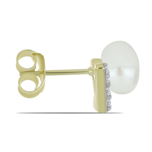 Kolczyki srebrne pozłacane z białą perłą słodkowodną i białym topazem