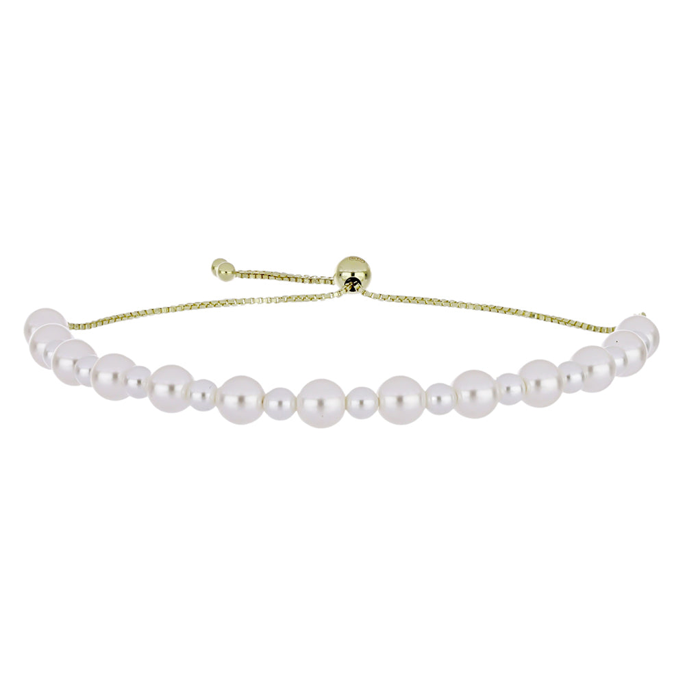 Bransoletka srebrna pozłacana z białą perłą słodkowodną