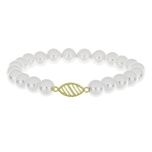 Bransoletka srebrna pozłacana z białą perłą słodkowodną