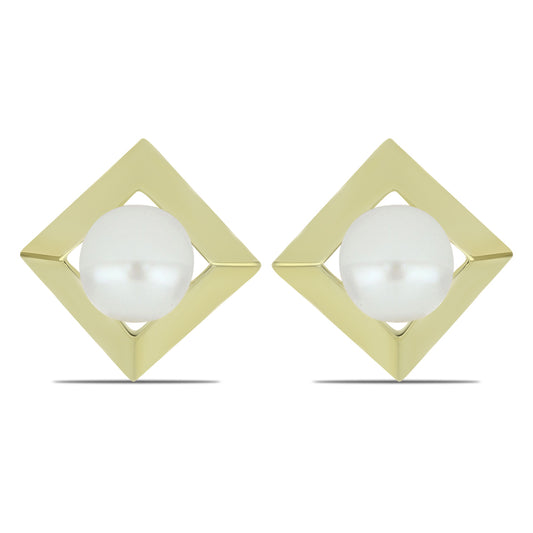 Kolczyki srebrne pozłacane z białą perłą słodkowodną