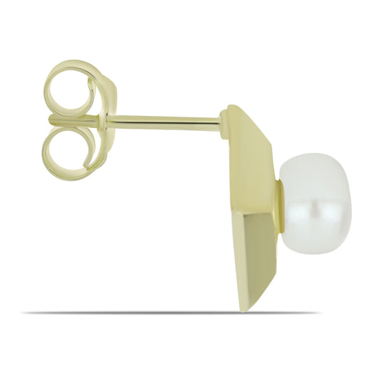 Kolczyki srebrne pozłacane z białą perłą słodkowodną