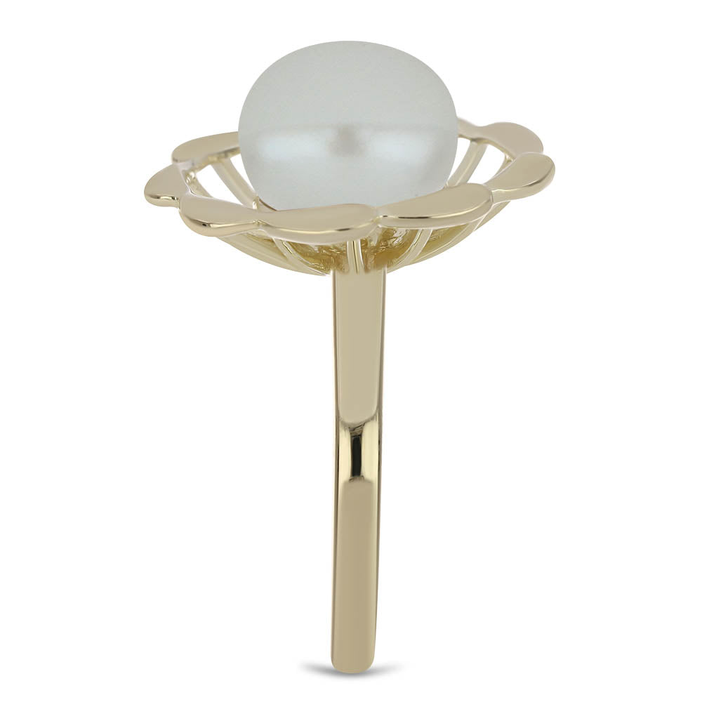 Pierścionek srebrny pozłacany z białą perłą słodkowodną