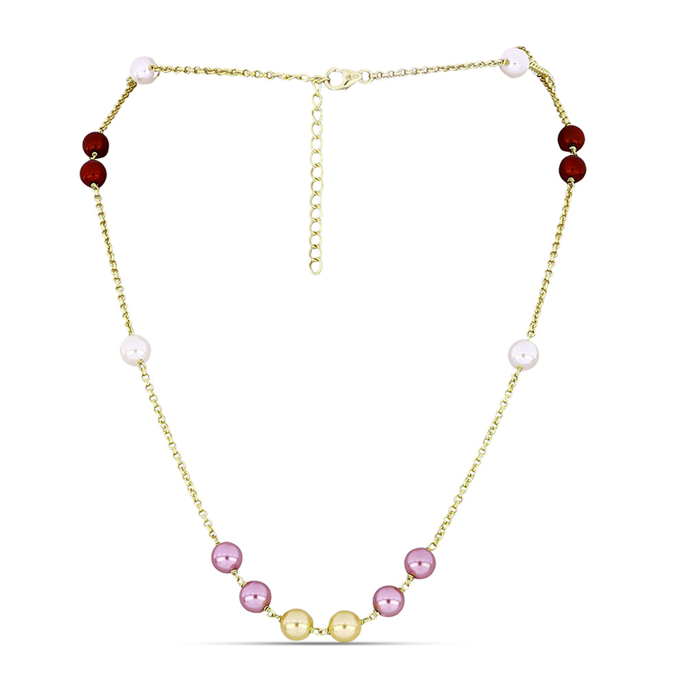 Naszyjnik srebrny pozłacany z białą perłą słodkowodną i brzoskwiniową perłą słodkowodną