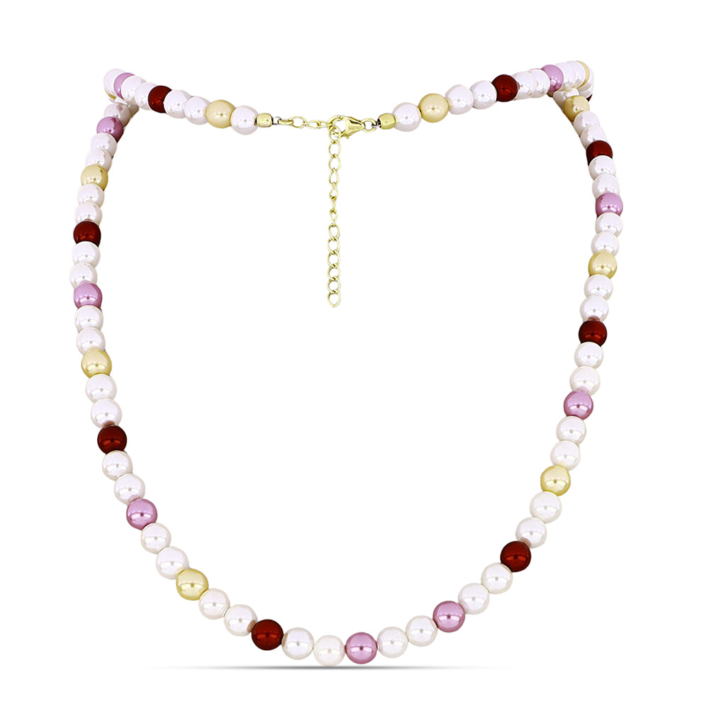 Naszyjnik srebrny pozłacany z białą perłą słodkowodną i brzoskwiniową perłą słodkowodną